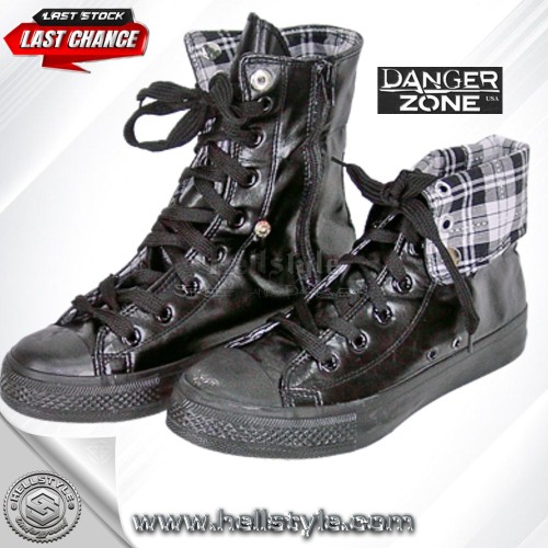 Shoes - High Black PU Tartan with ZIP